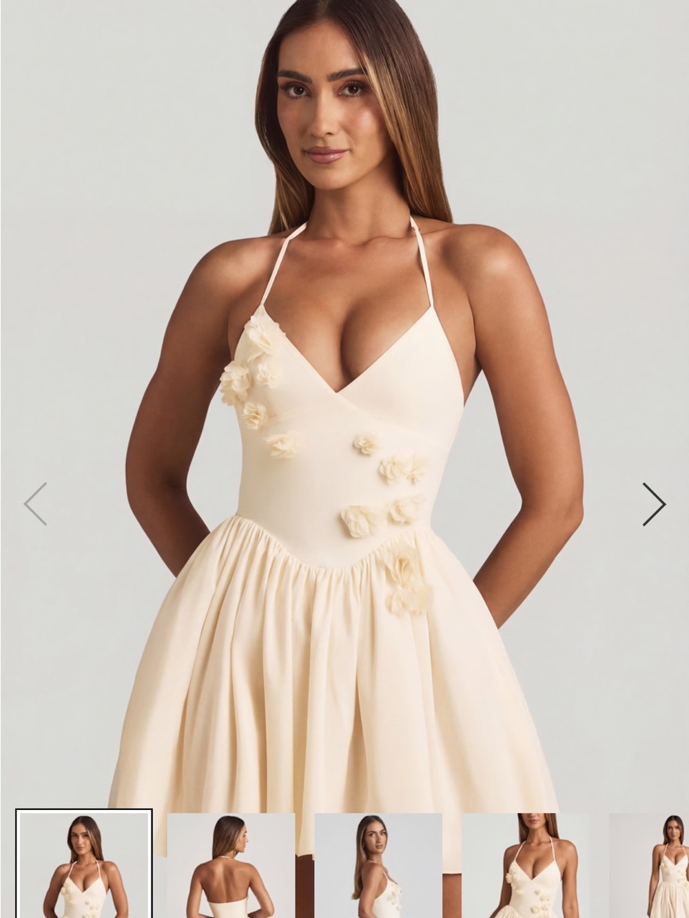 Oh Polly Cream Strapless Floral Appliqué Ball Dress